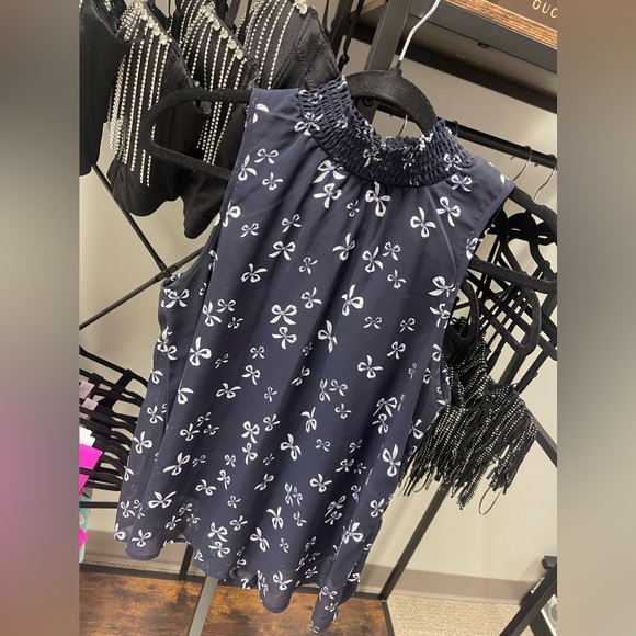 Fully Lined Sleeveless High Neck Swing Top Blue Bows - Picture 1 of 1